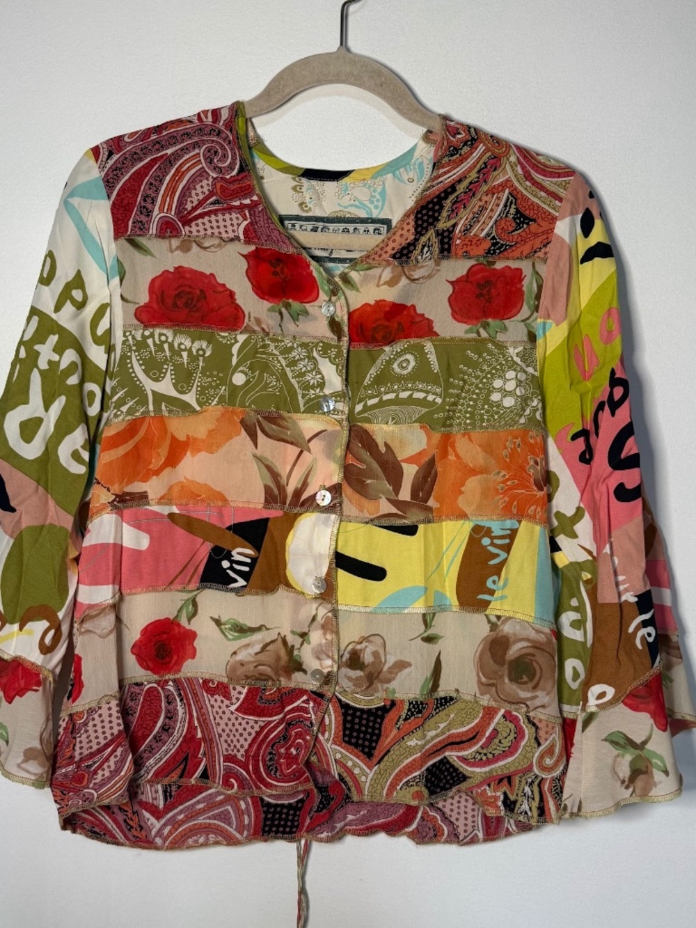 Nothing Matches Mixed Print Button Front Patchwork Tunic Boho Art to Wear